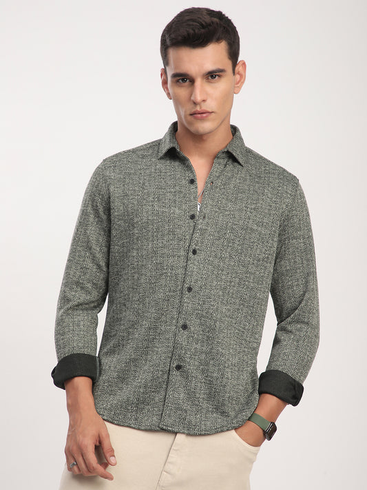 Green Textured Knitted Shirt