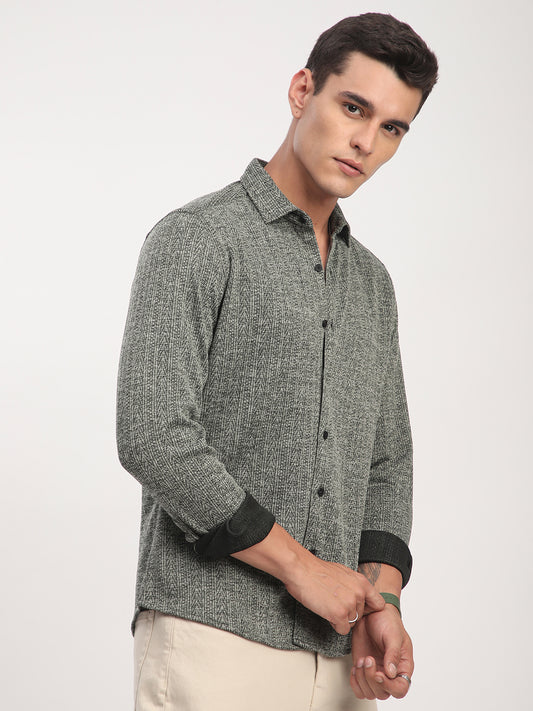 Green Textured Knitted Shirt
