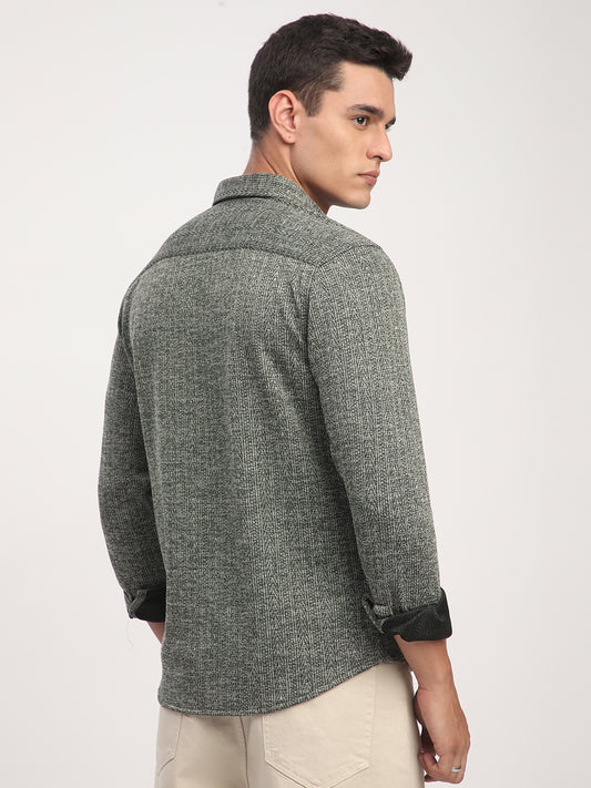 Green Textured Knitted Shirt