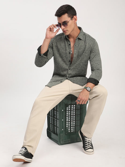 Green Textured Knitted Shirt