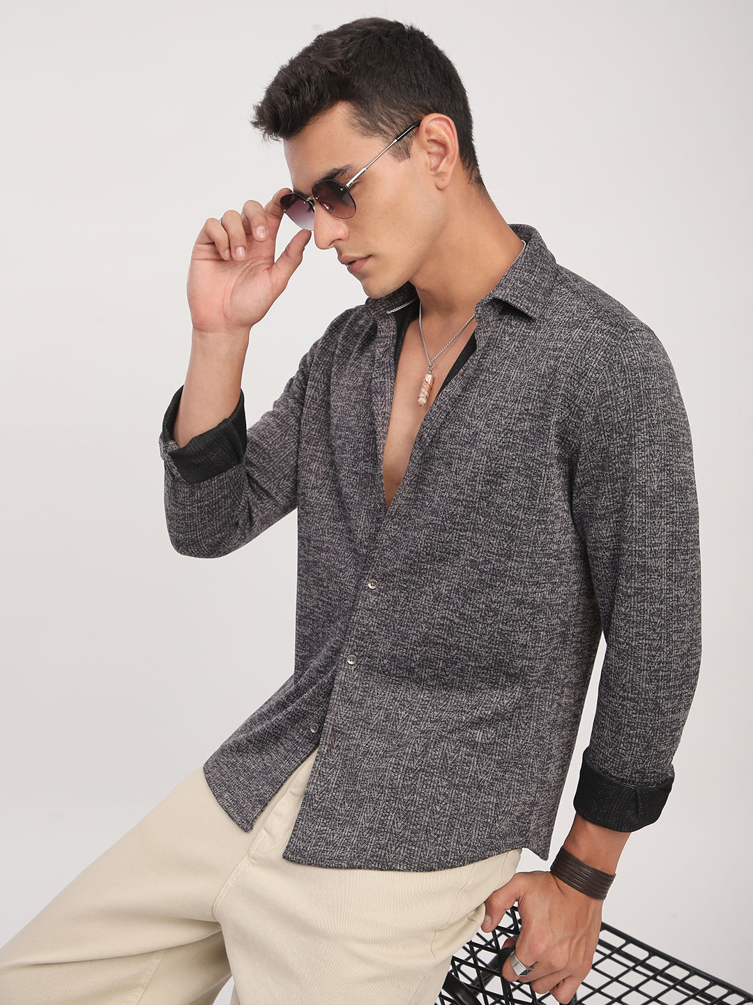 Purple Textured Knitted Shirt