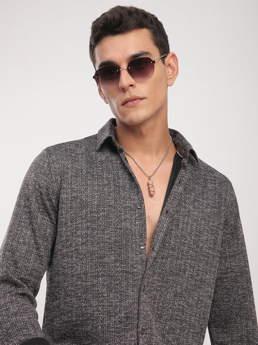 Purple Textured Knitted Shirt