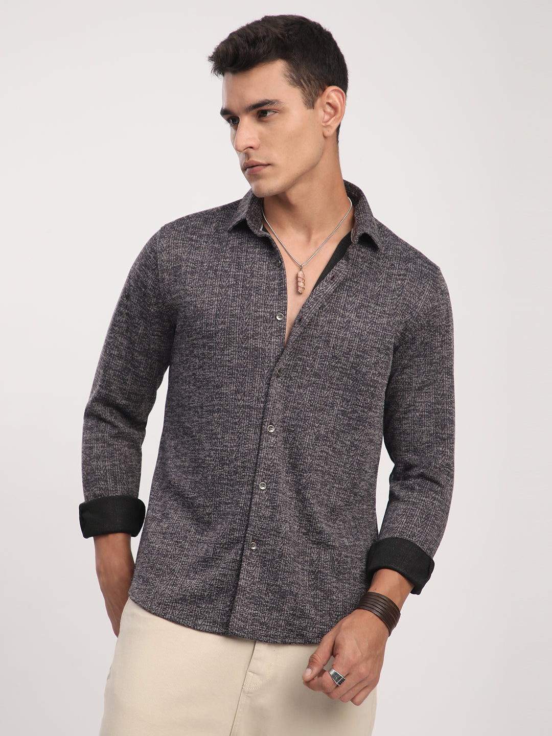 Purple Textured Knitted Shirt