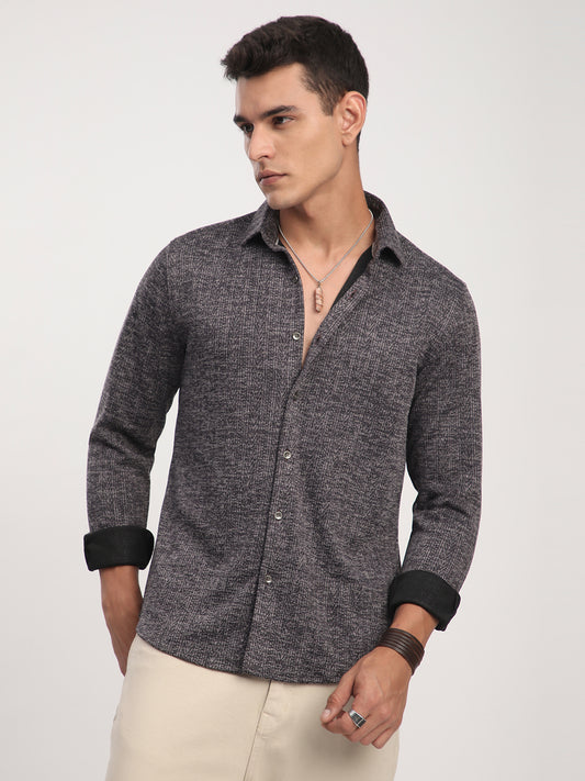 Purple Textured Knitted Shirt