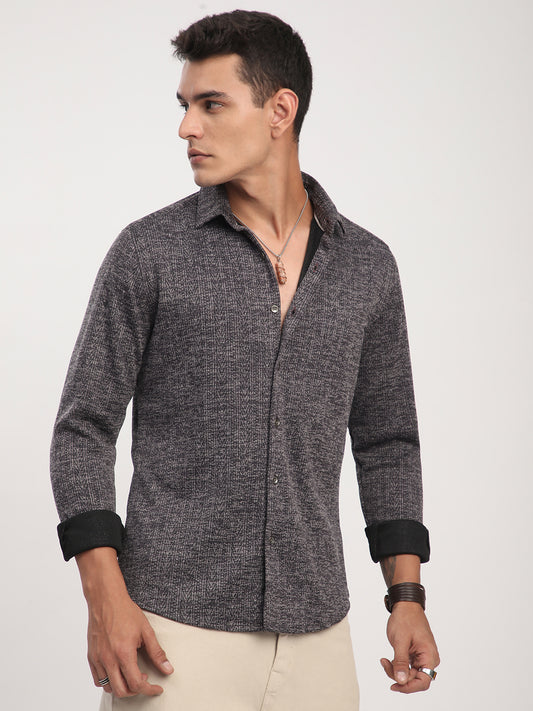 Purple Textured Knitted Shirt