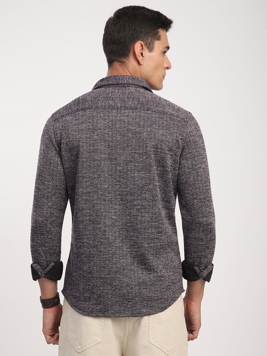 Purple Textured Knitted Shirt