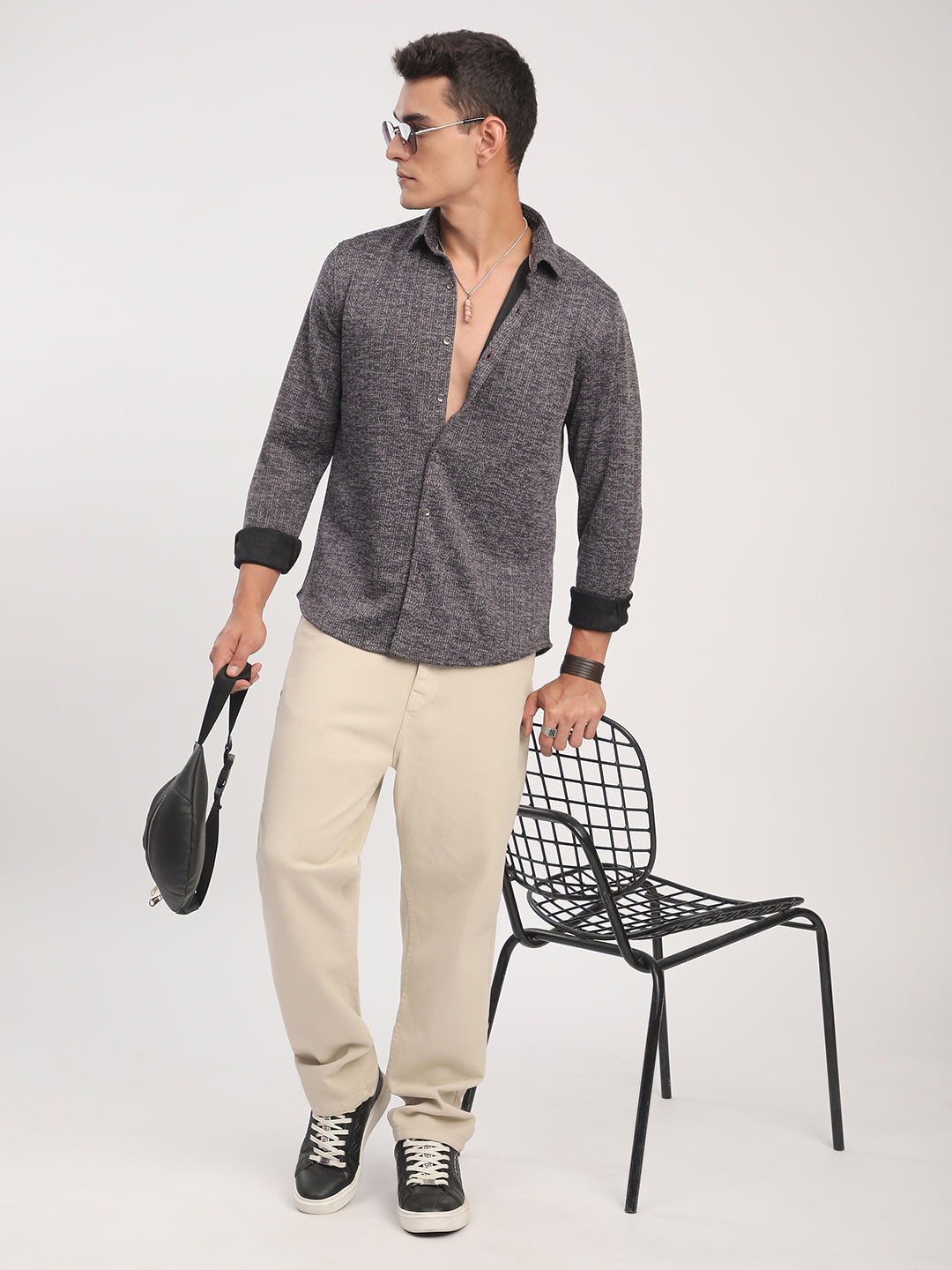 Purple Textured Knitted Shirt
