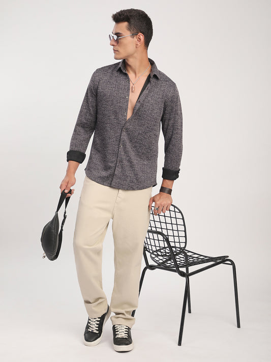 Purple Textured Knitted Shirt