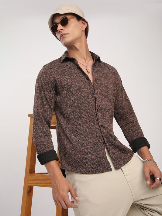 Brown Textured Knitted Shirt