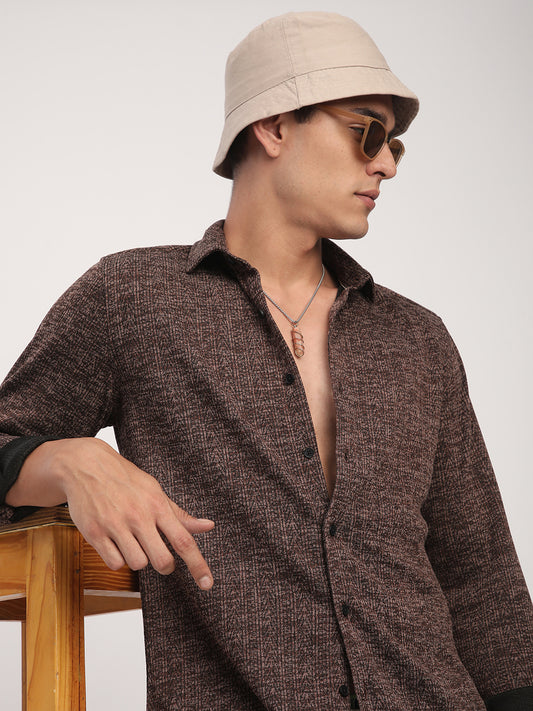 Brown Textured Knitted Shirt