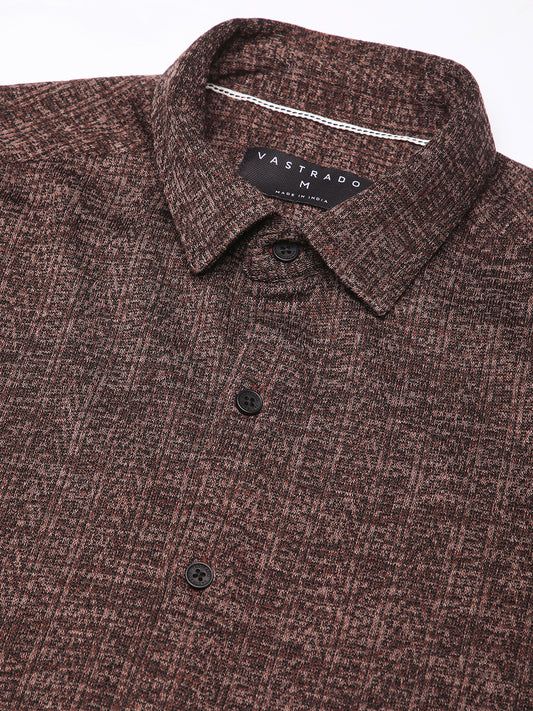 Brown Textured Knitted Shirt