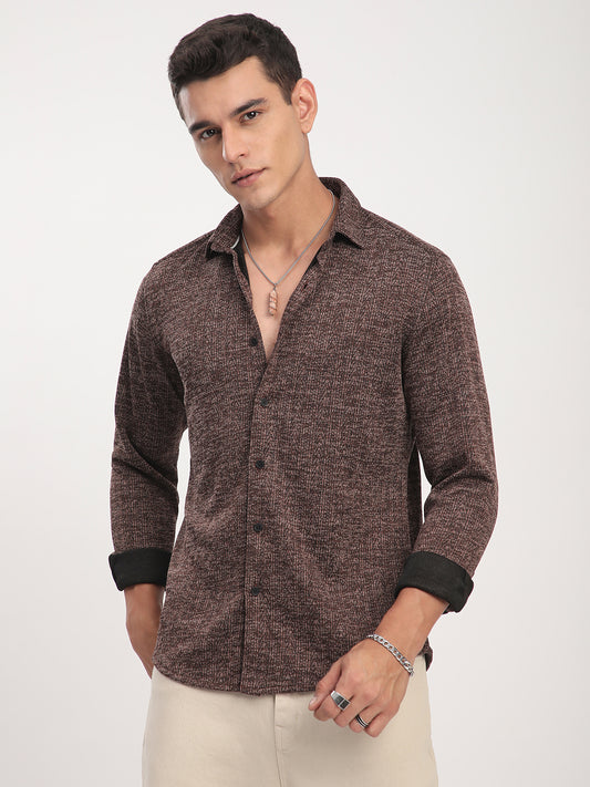 Brown Textured Knitted Shirt