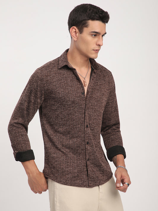Brown Textured Knitted Shirt