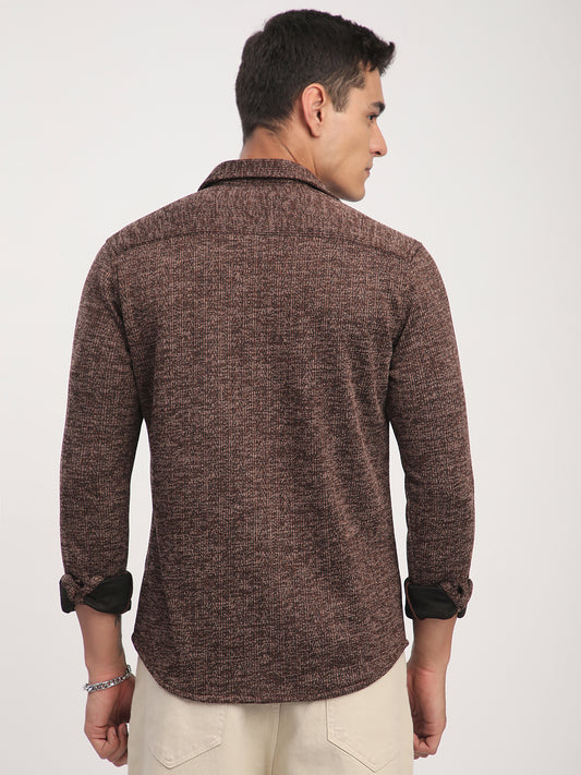 Brown Textured Knitted Shirt