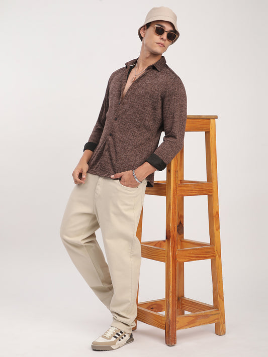 Brown Textured Knitted Shirt