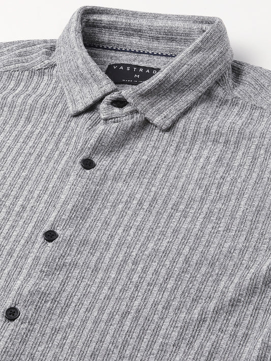 Smoke Grey Self-Design Ribbed Knitted Shirt