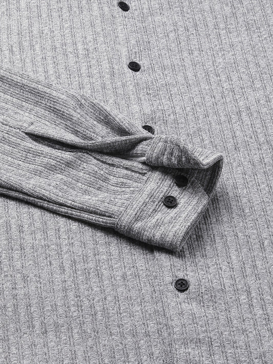 Smoke Grey Self-Design Ribbed Knitted Shirt