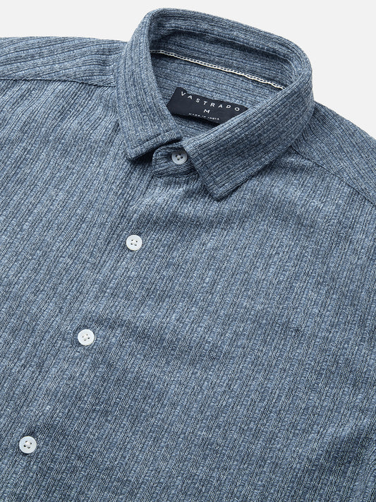 Plush Prussian Blue Ribbed Knitted Shirt