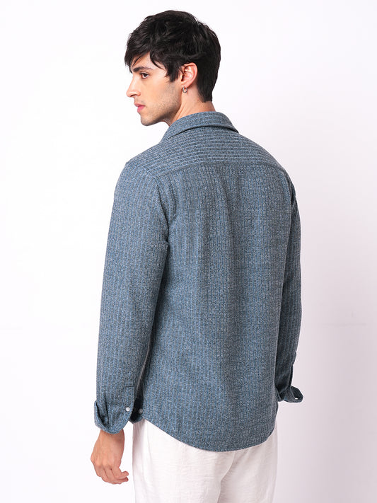 Plush Prussian Blue Ribbed Knitted Shirt