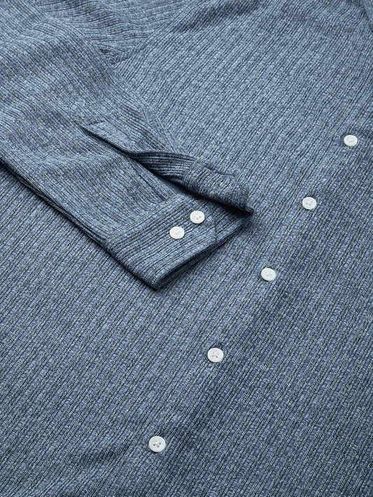 Plush Prussian Blue Ribbed Knitted Shirt