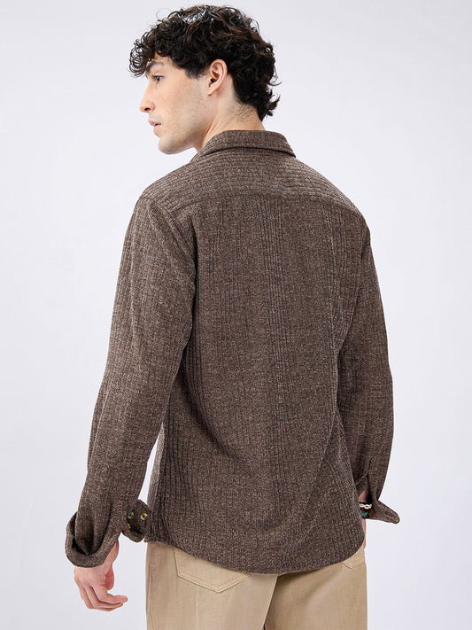 Coffee Brown Ribbed Knitted Shirt