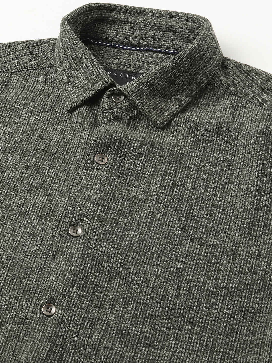 Seaweed Green Self-Design Ribbed Knitted Shirt