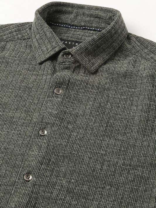 Seaweed Green Self-Design Ribbed Knitted Shirt