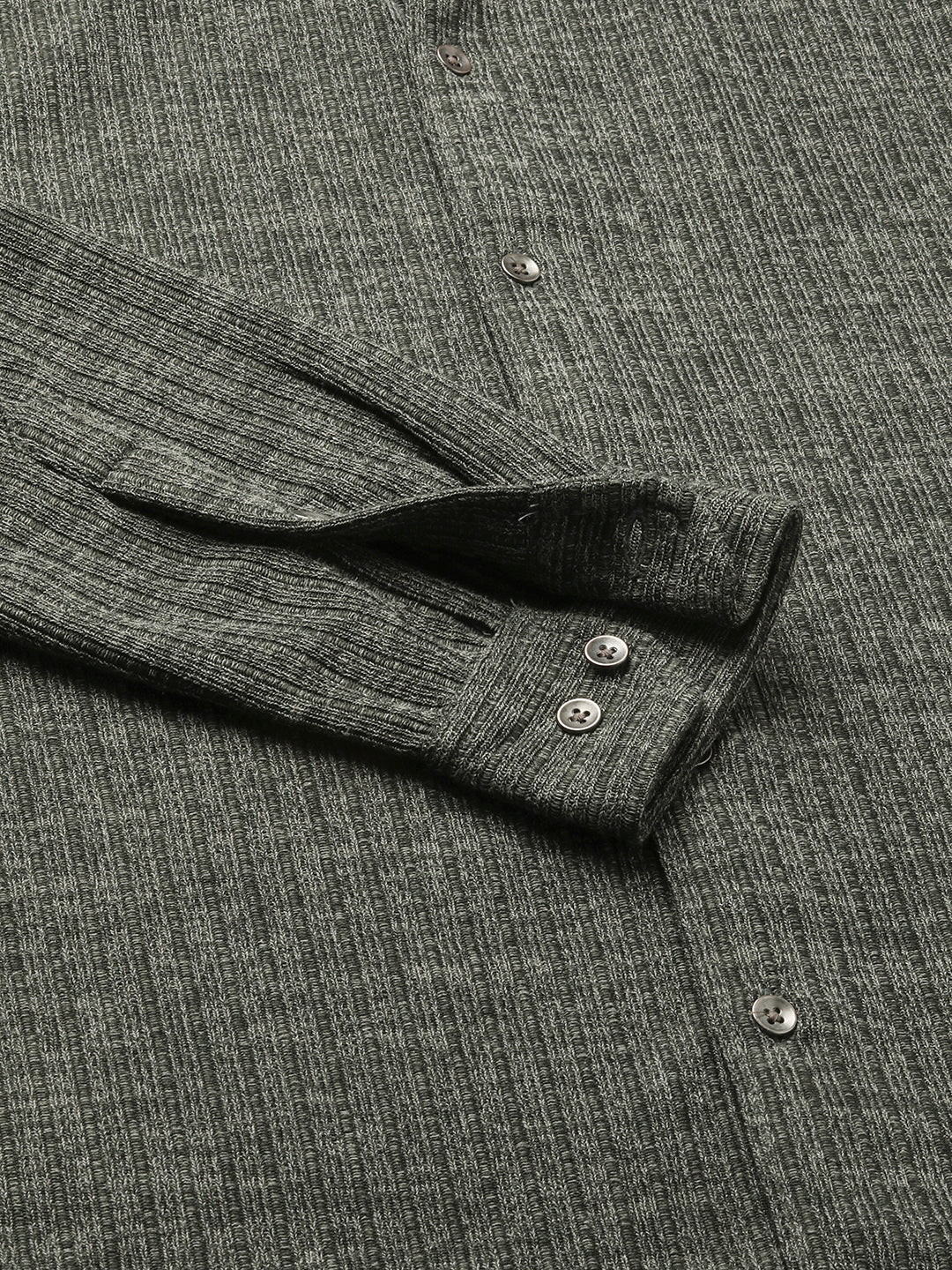 Seaweed Green Self-Design Ribbed Knitted Shirt