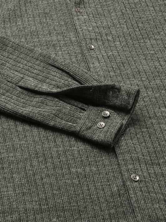 Seaweed Green Self-Design Ribbed Knitted Shirt