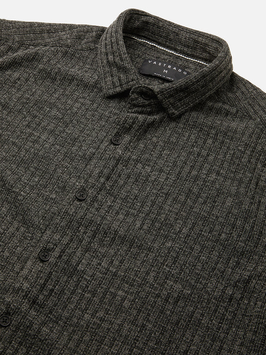 Plush Onyx Black Ribbed Knitted Shirt
