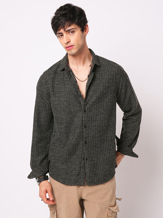 Plush Onyx Black Ribbed Knitted Shirt