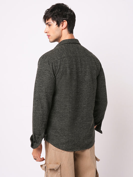 Plush Onyx Black Ribbed Knitted Shirt
