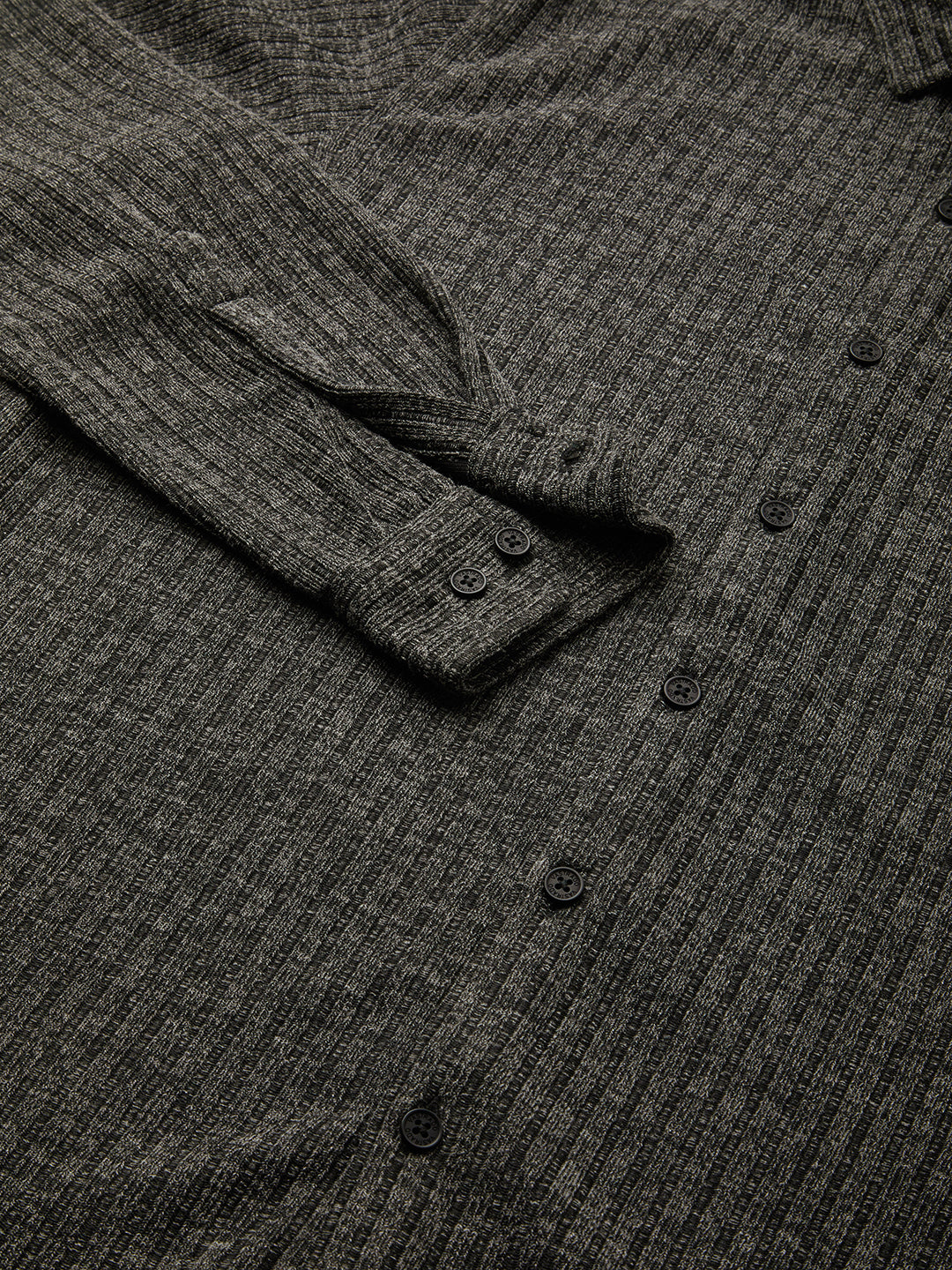 Plush Onyx Black Ribbed Knitted Shirt