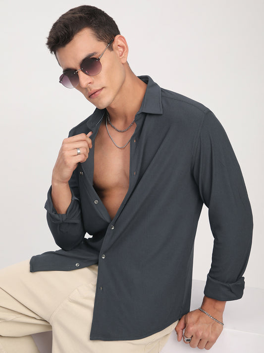 Dark Grey Textured Knitted Shirt