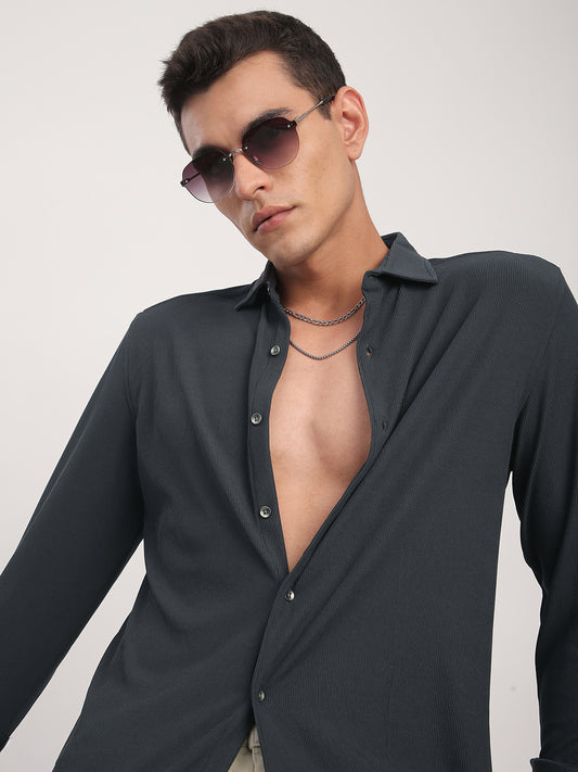 Dark Grey Textured Knitted Shirt