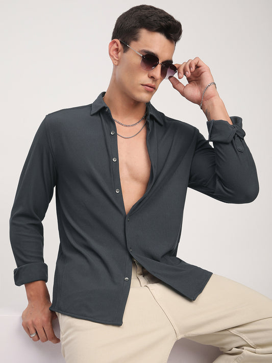 Dark Grey Textured Knitted Shirt