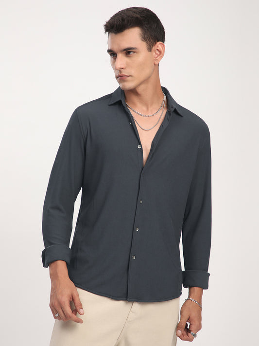 Dark Grey Textured Knitted Shirt