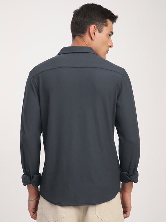 Dark Grey Textured Knitted Shirt