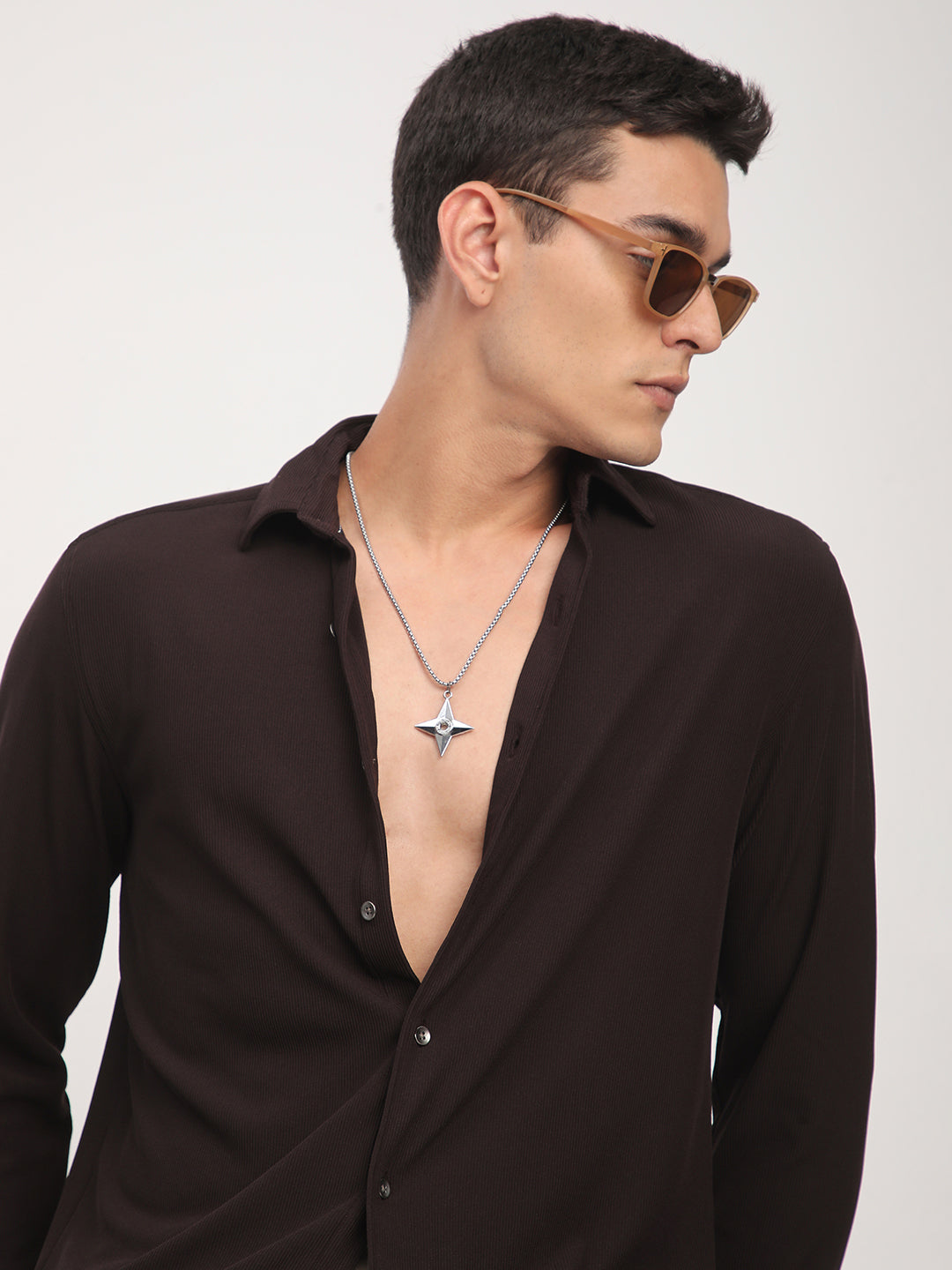 Brown Textured Knitted Shirt