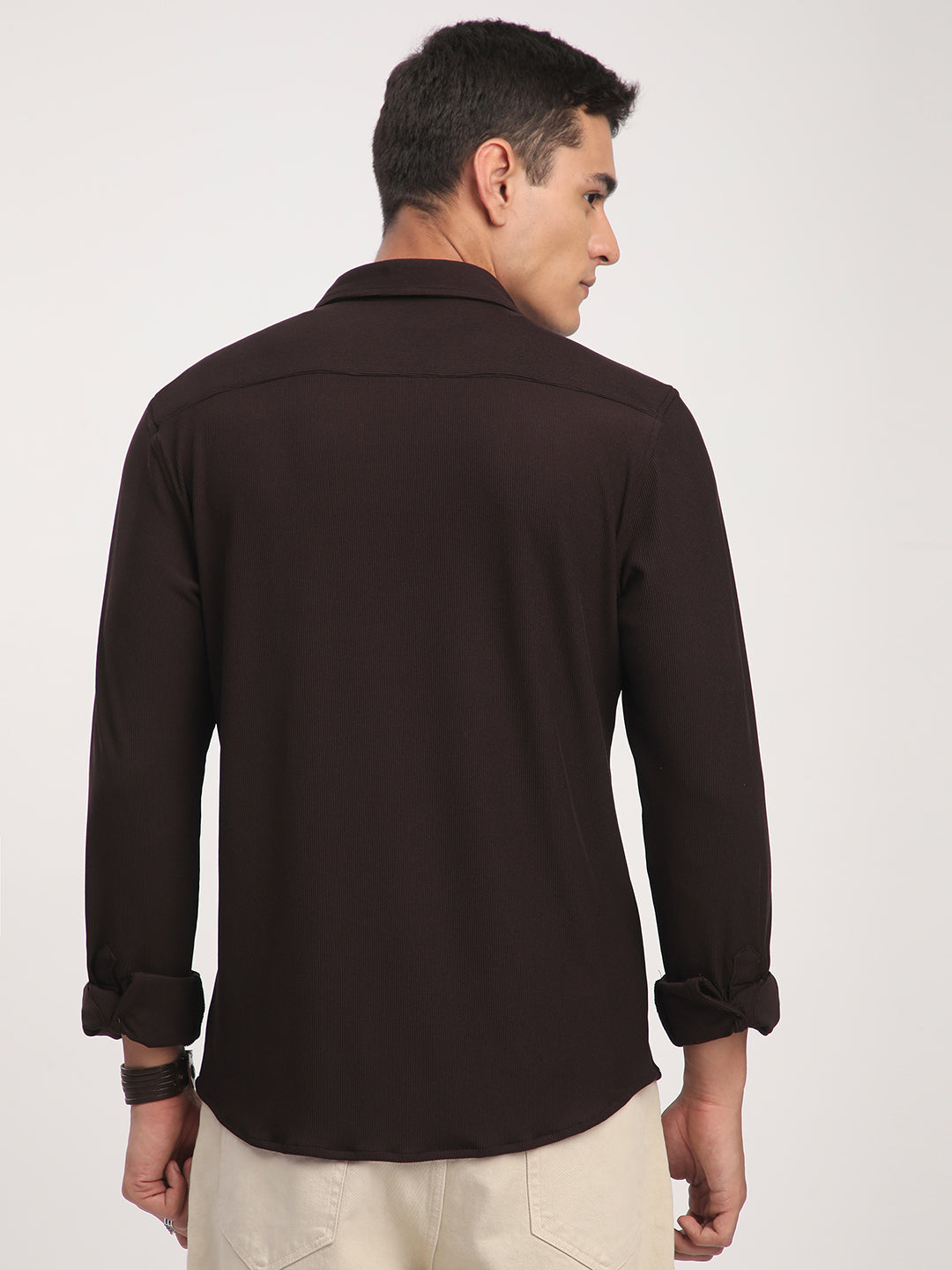 Brown Textured Knitted Shirt