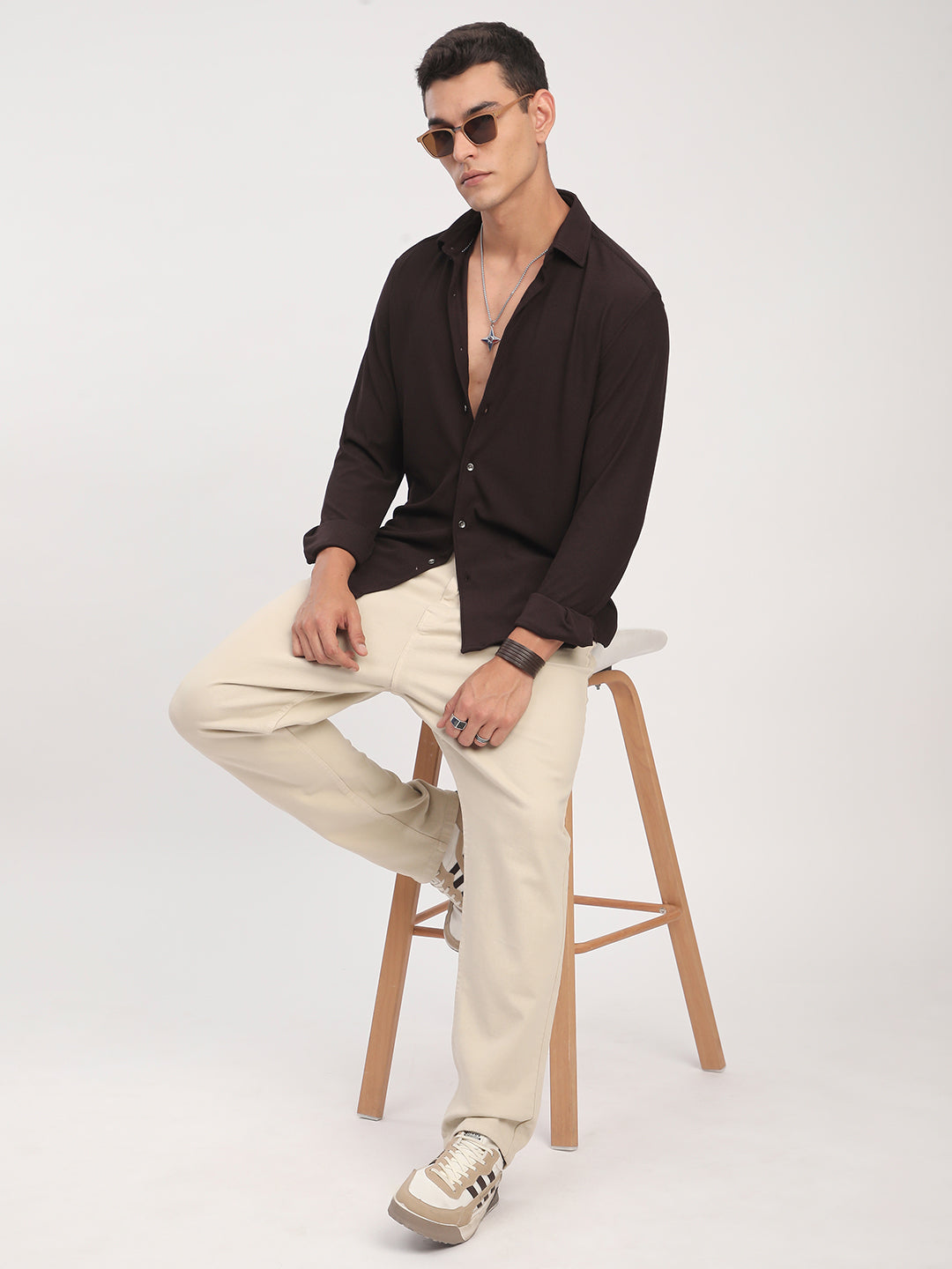 Brown Textured Knitted Shirt