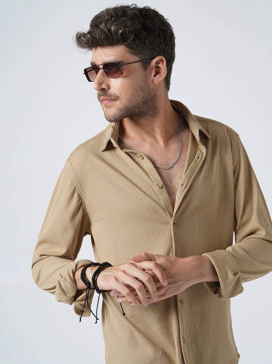 Elegant Beige Textured Knitted Shirt