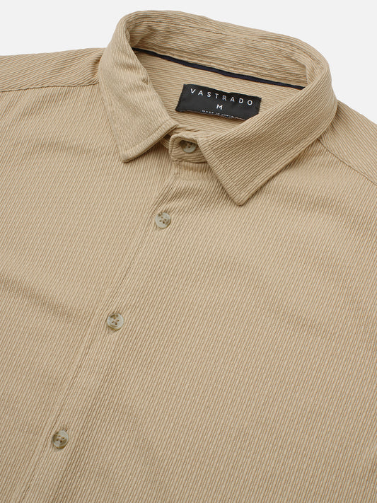 Elegant Beige Textured Knitted Shirt