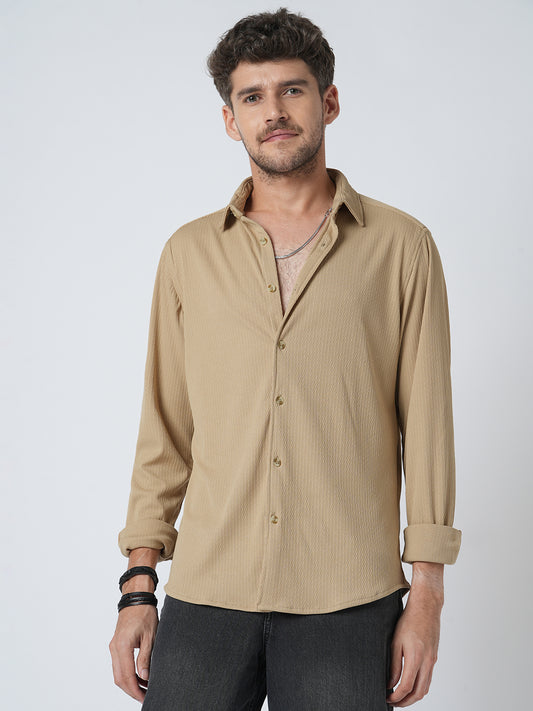 Elegant Beige Textured Knitted Shirt