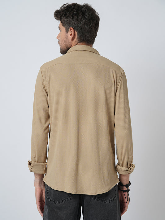 Elegant Beige Textured Knitted Shirt