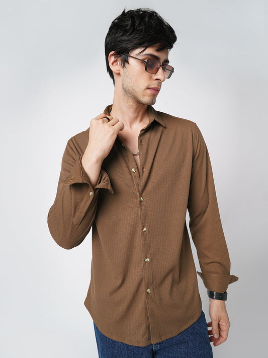Enticing Brown Textured Knitted Shirt