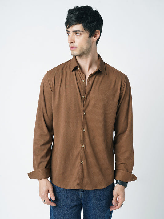 Enticing Brown Textured Knitted Shirt