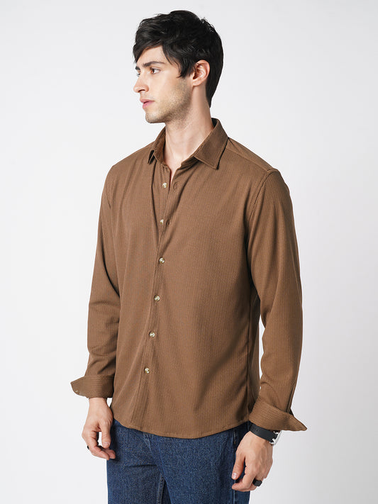 Enticing Brown Textured Knitted Shirt