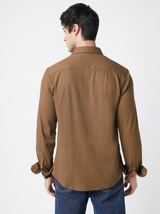 Enticing Brown Textured Knitted Shirt