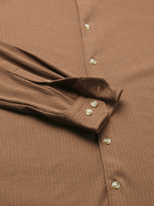 Enticing Brown Textured Knitted Shirt